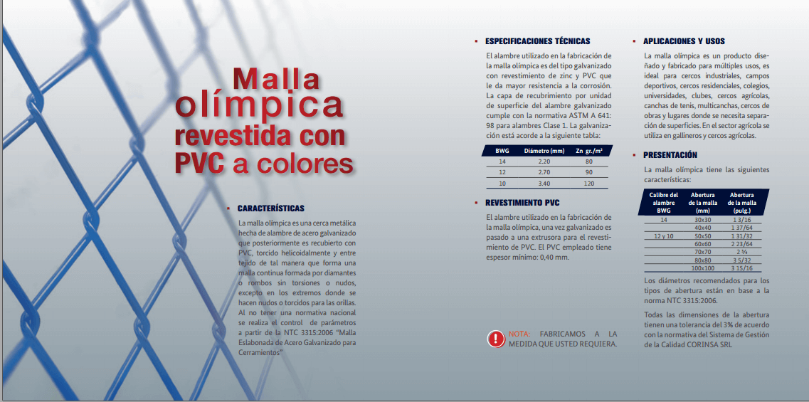 Malla olímpica revestida con PVC a colores